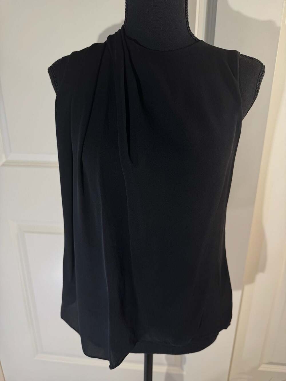 Halston Heritage Black 100% Silk Draped Sleeveless Blouse